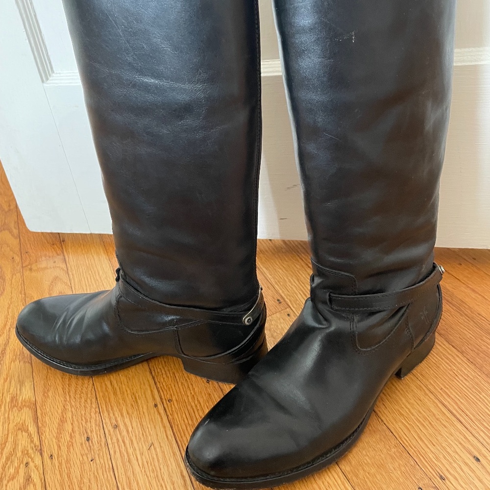 Frye Lindsay Plate Knee-High Black Riding Boots